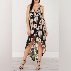Jealous Tomato Black Floral Cami Wrap Tulip Maxi Dress